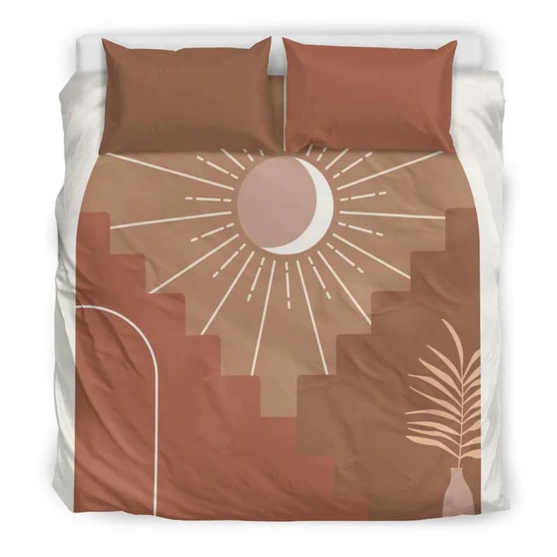 Inktee Store - Contemporary Art Brown And Orange Geometric Sunset Quilt Bedding Sets Image
