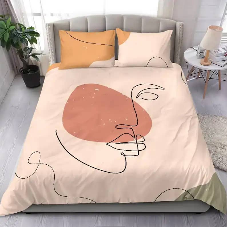 Contemporary Boho Bedding Set Abstract Aesthetic Modern Line Drawing Art Face Bedroom Decor Quilt Bedding Sets
