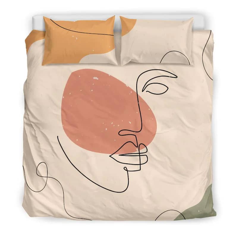 Inktee Store - Contemporary Boho Bedding Set Abstract Aesthetic Modern Line Drawing Art Face Bedroom Decor Quilt Bedding Sets Image