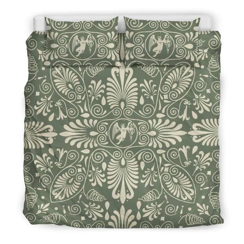 Inktee Store - Contemporary Green Ornamental Floral Design Bed Set Fancy Vintage Bedroom Decor For Classy Room Quilt Bedding Sets Image