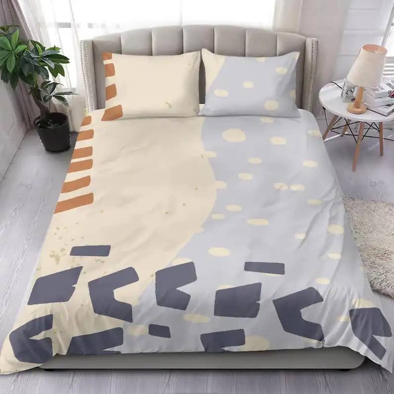 Cool Beige Bedding Duvet Cover With Orange And Blue Abstract Drawing Quilt Bedding Sets