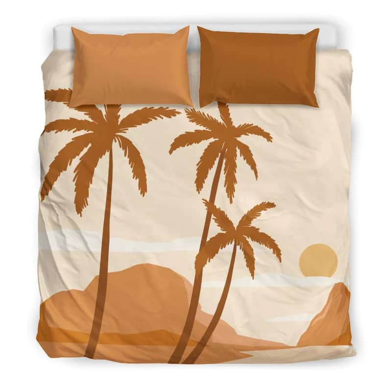 Inktee Store - Cool Orange Beach And Palm Tree California Landscape Quilt Bedding Sets Image