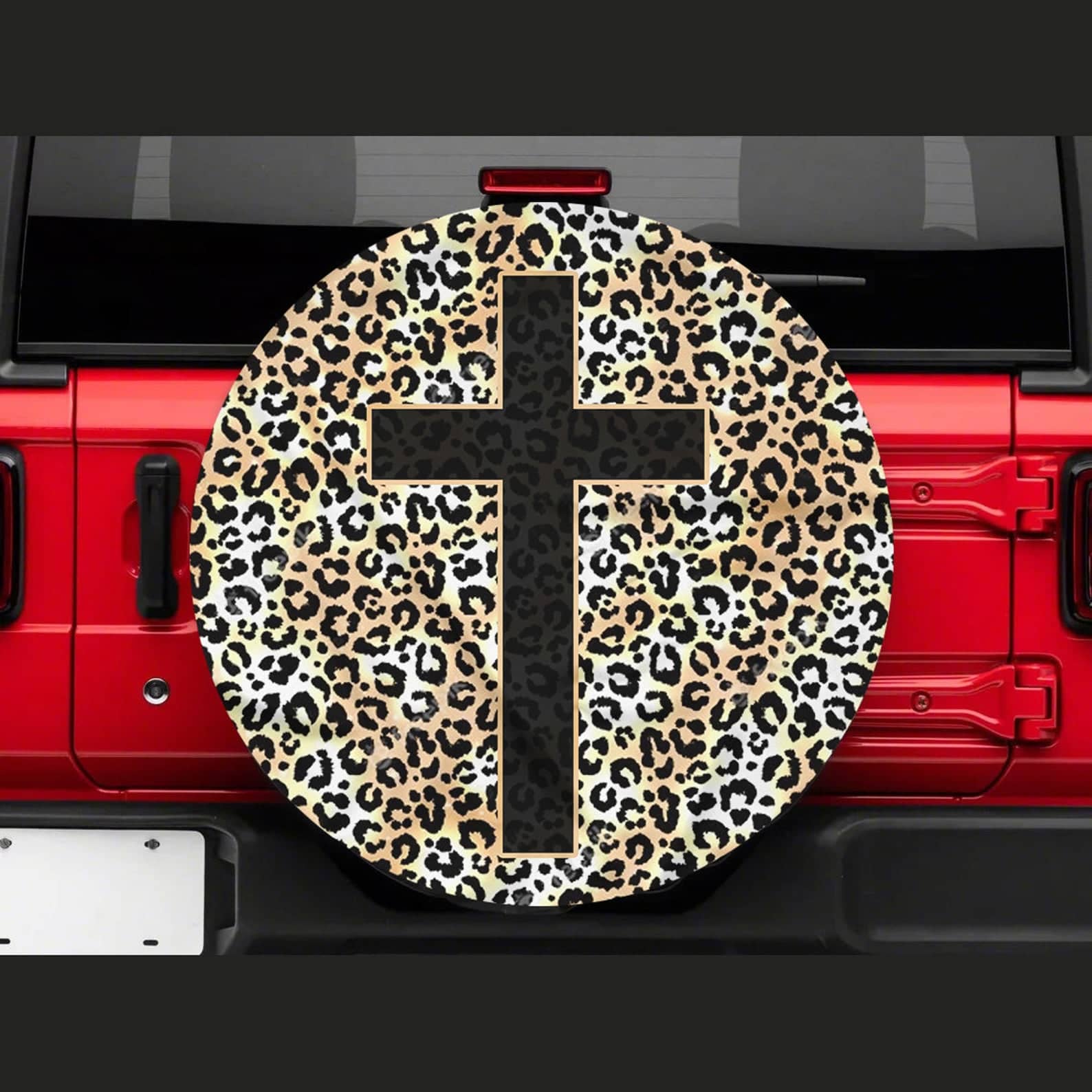 Inktee Store - Cross With Leopard Skin Custom Tire Cover Image