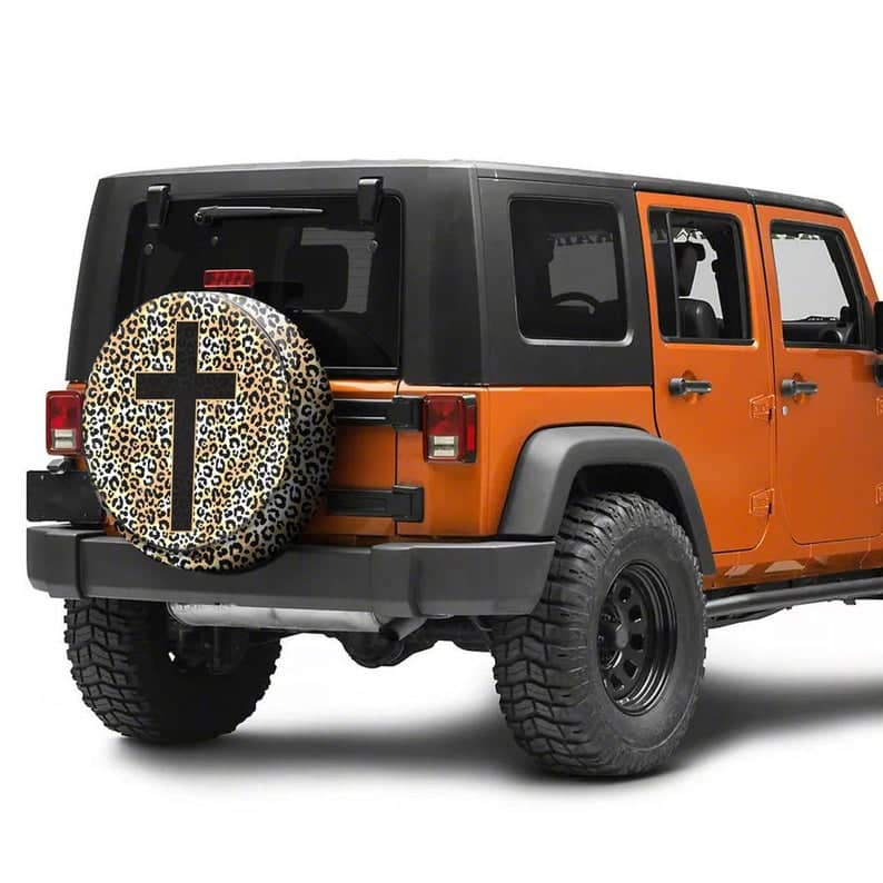 Inktee Store - Cross With Leopard Skin Custom Tire Cover Image