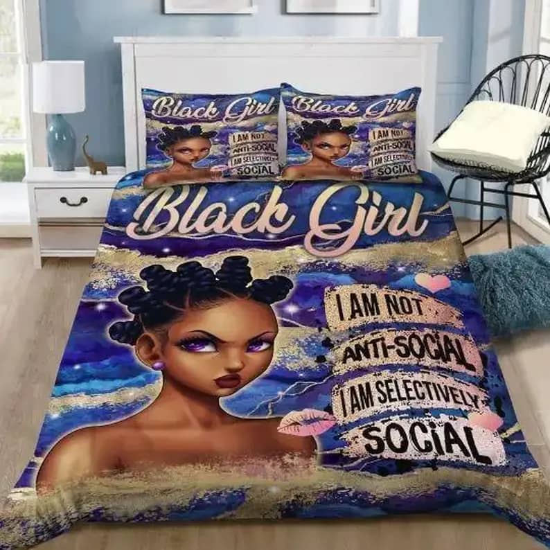 Custom Beautiful Black Girl Not Anti Social Quilt Bedding Sets