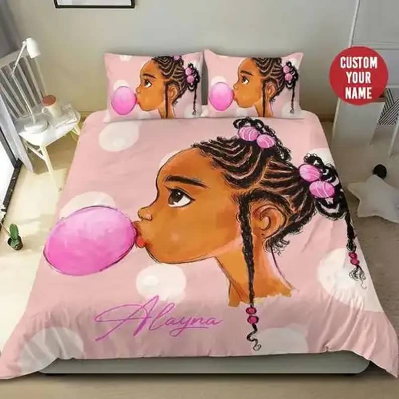 Custom Cute Little Princess Black Girl African American Personalized Quilt Bedding Sets