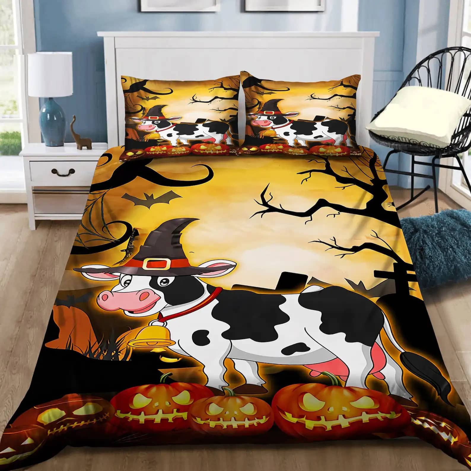 Custom Funny Cow Halloween Bedding Room Decor Quilt Bedding Sets