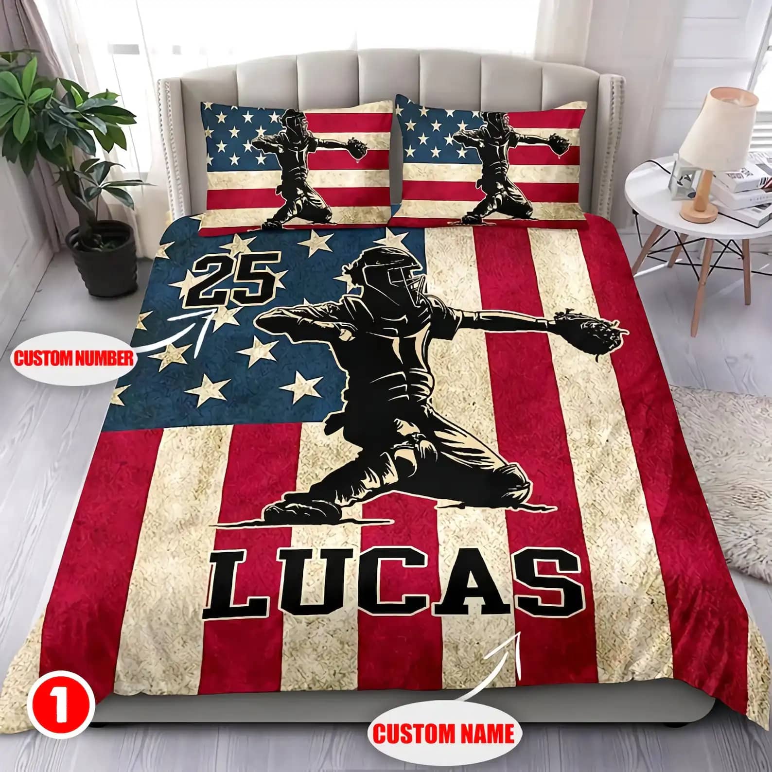 Custom Name America Flag Baseball Sports Personalized Quilt Bedding Sets