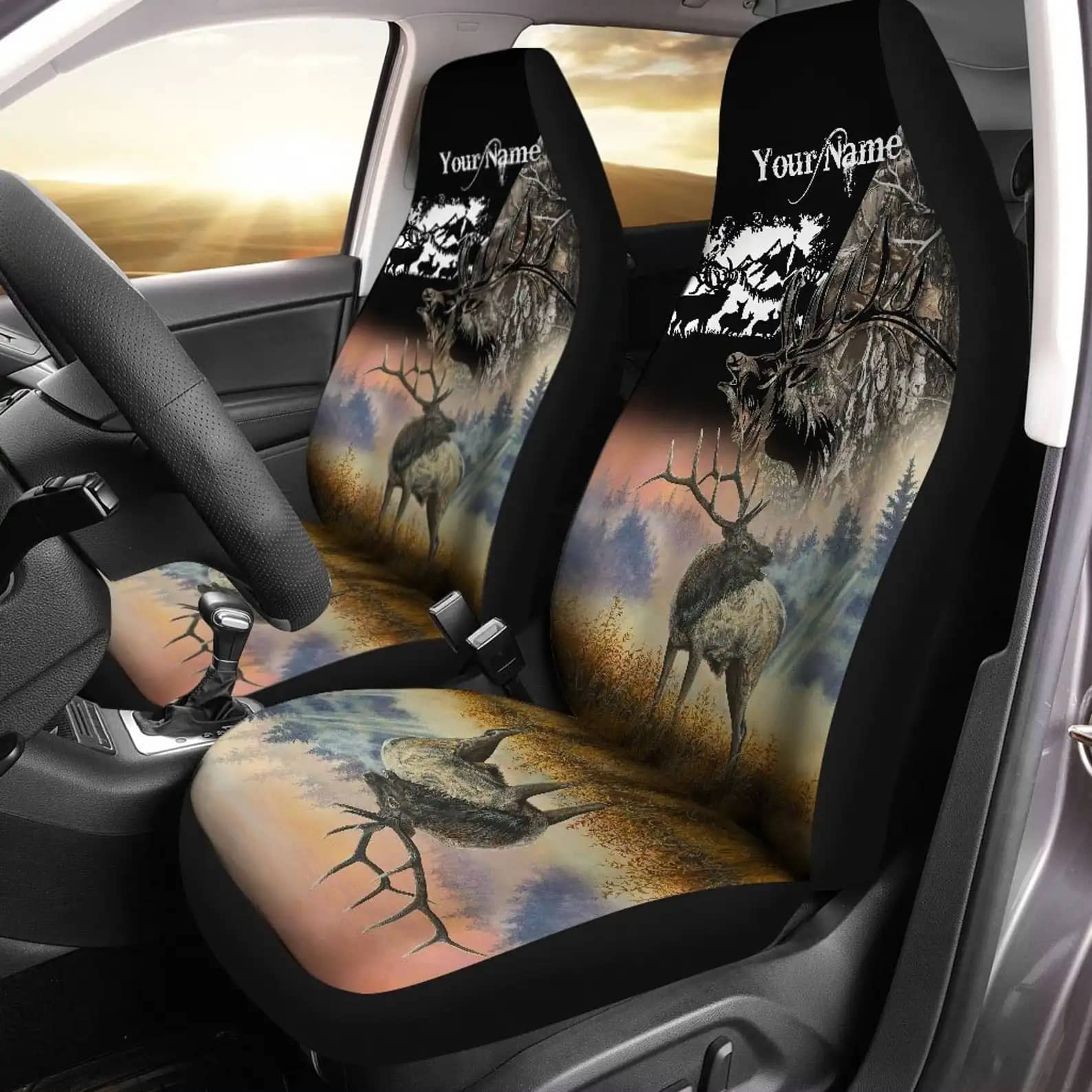 Custom Name Elk Hunting 3D Car Seat Covers