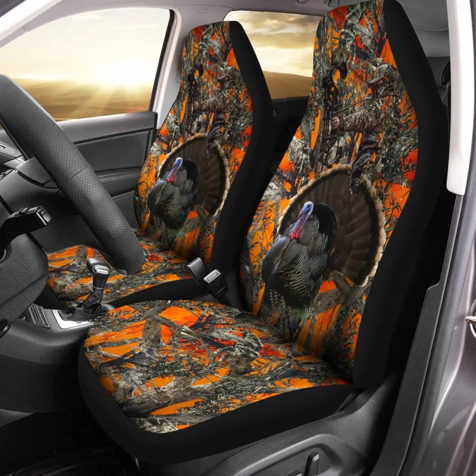 Custom Name Turkey Orange Muddy Camo Universal Fit Car Seat Covers
