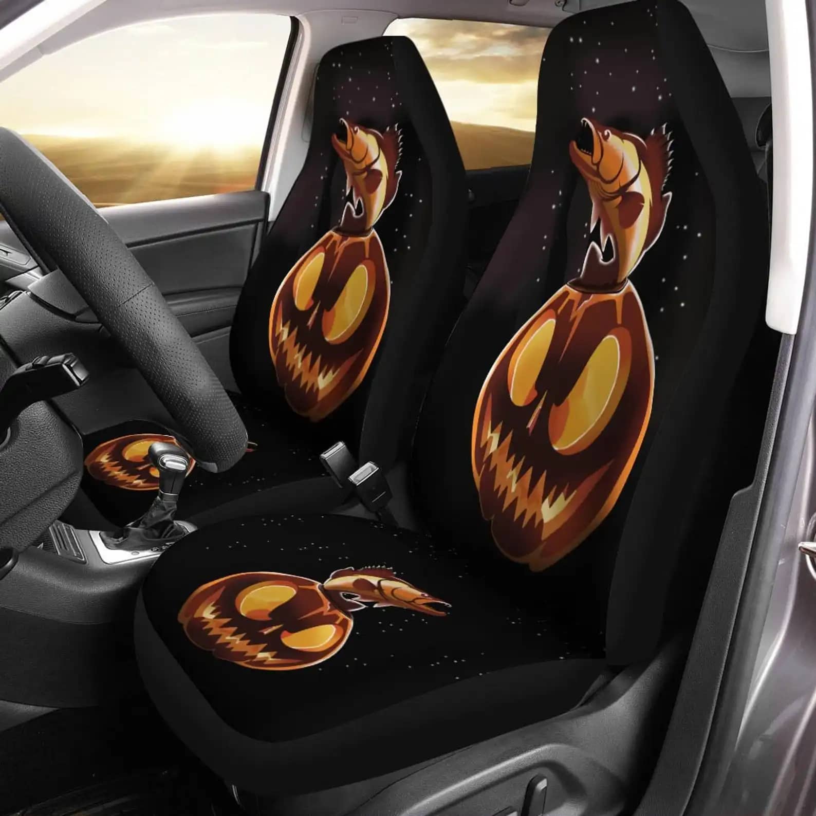 Custom Name Walleye Fishing Halloween Car Seat Covers