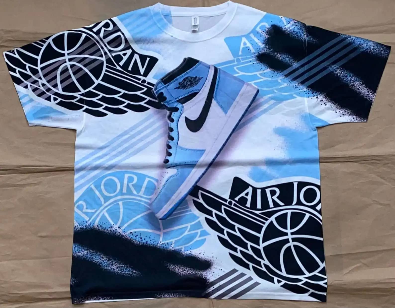Customized Blue Center Shirt With Air Jordan Shoes 3D All Over Print T-Shirt