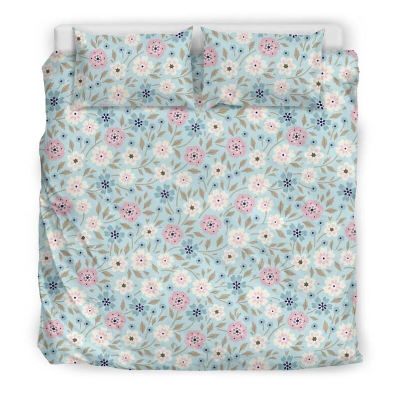 Inktee Store - Cute Baby Blue And Pink Flower Field Soft And Comfortable Quilt Bedding Sets Image