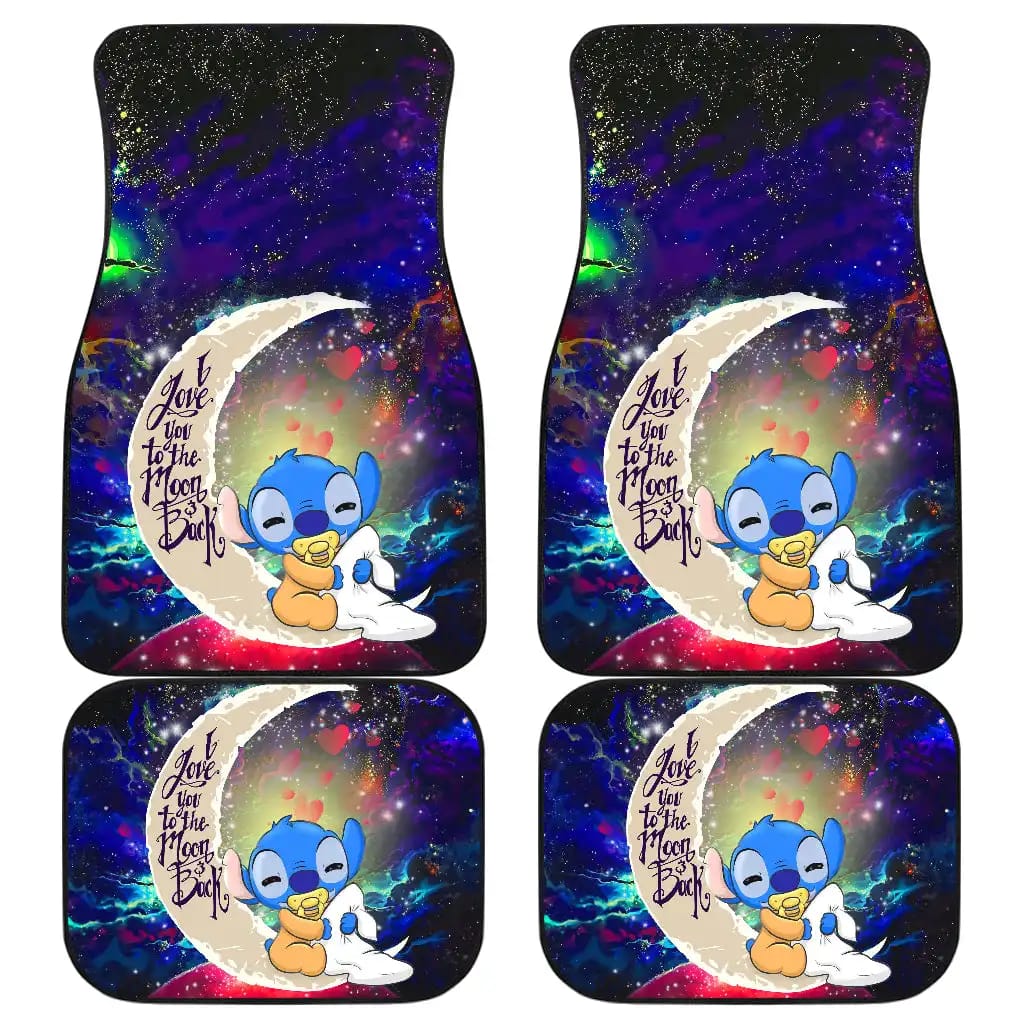 Cute Baby Stitch Sleep Love You To The Moon Galaxy Car Floor Mats