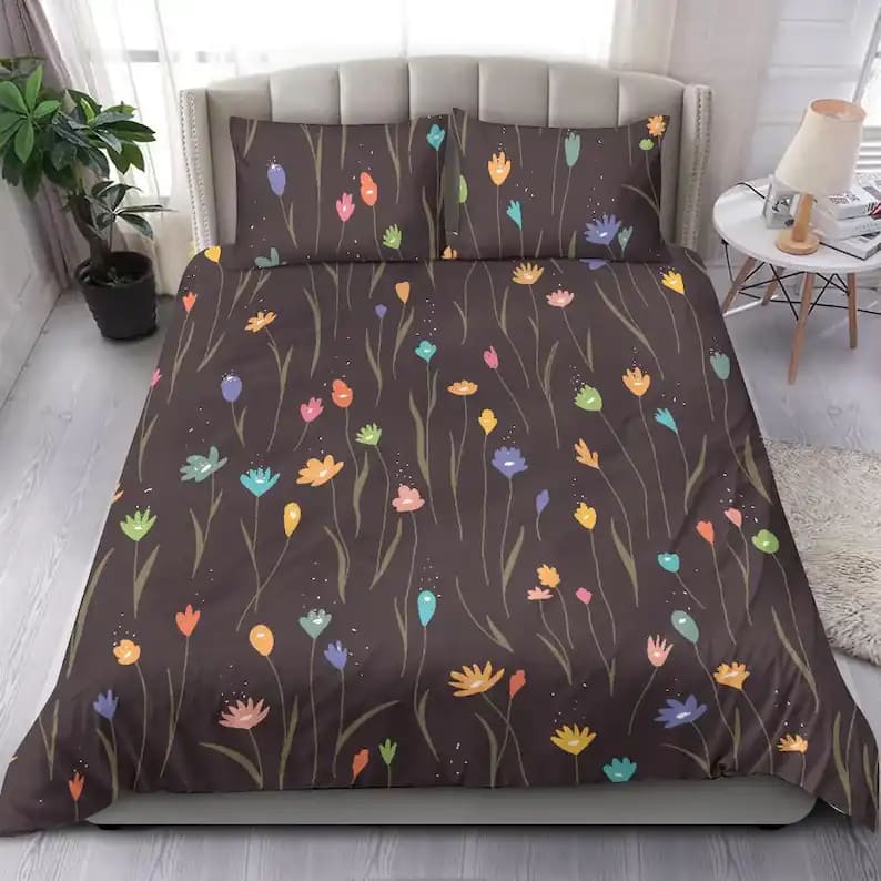 Cute Colorful Rainbow Flower Field Quilt Bedding Sets