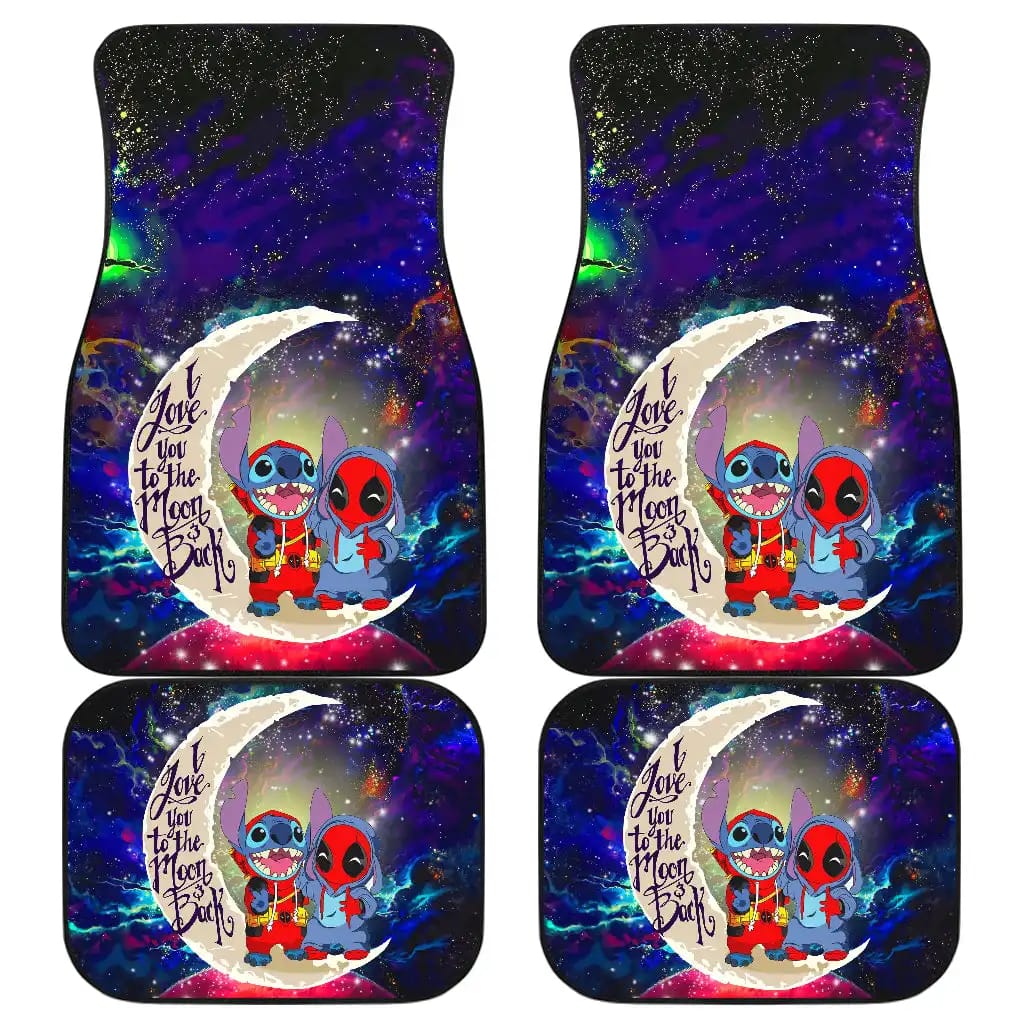 Cute Deadpool And Stitch Love You To The Moon Galaxy Car Floor Mats