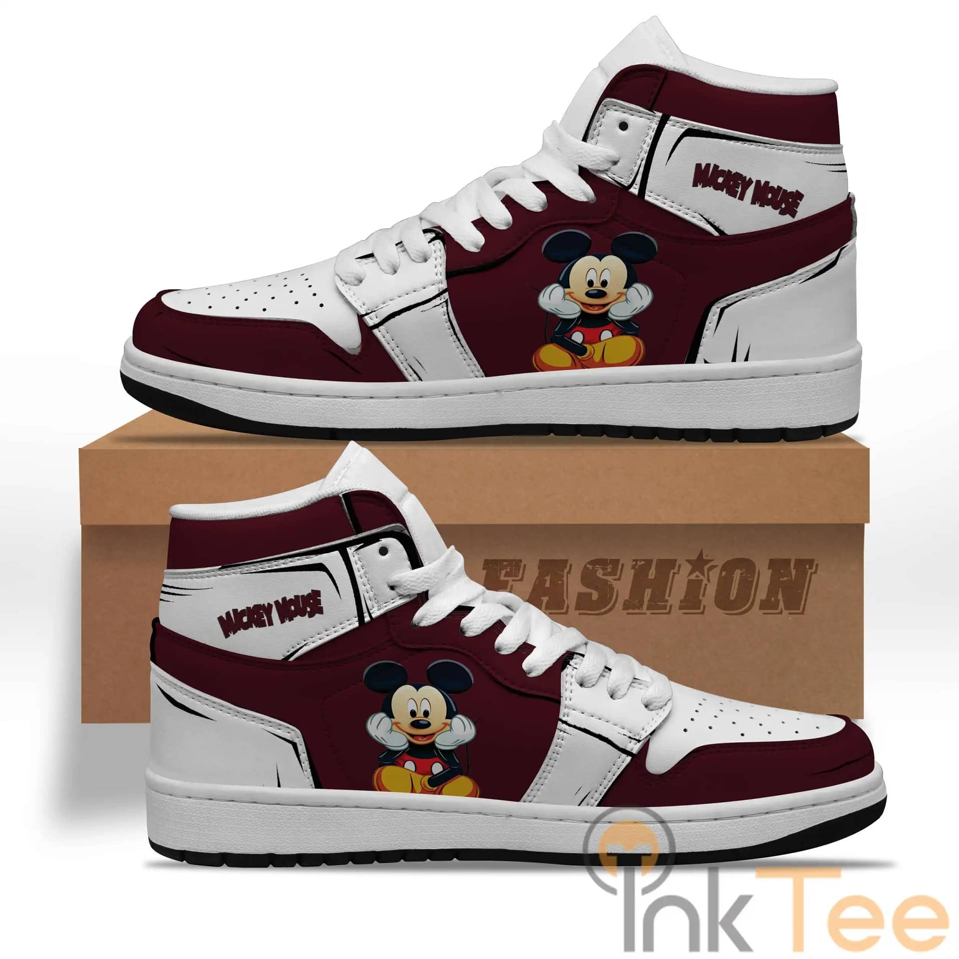 Cute Mickey Mouse Red And White Custom Air Jordan Shoes