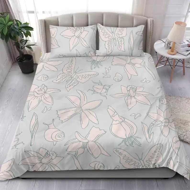 Cute Pale Blue With Pretty Butterfly And Flower Design Perfect Girl Room Decor Quilt Bedding Sets