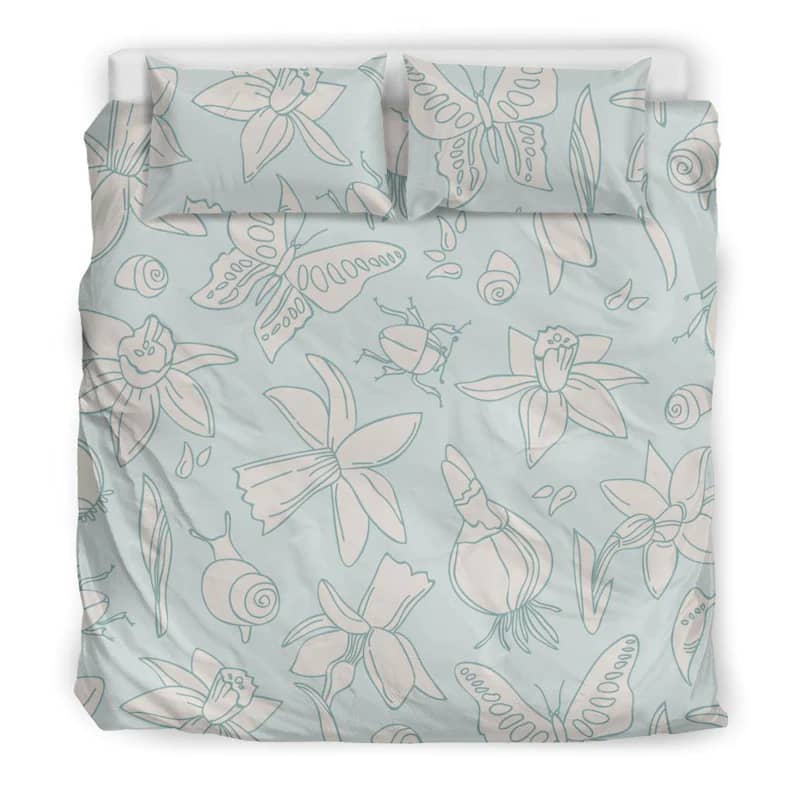 Inktee Store - Cute Pale Blue With Pretty Butterfly And Flower Design Perfect Girl Room Decor Quilt Bedding Sets Image