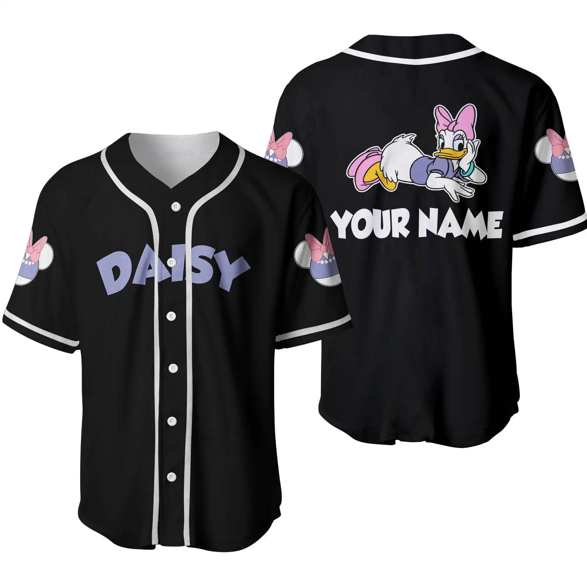 Cute Purple Daisy Duck Disney Unisex Cartoon Graphic Casual Outfits Custom Personalized Men Women Baseball Jersey
