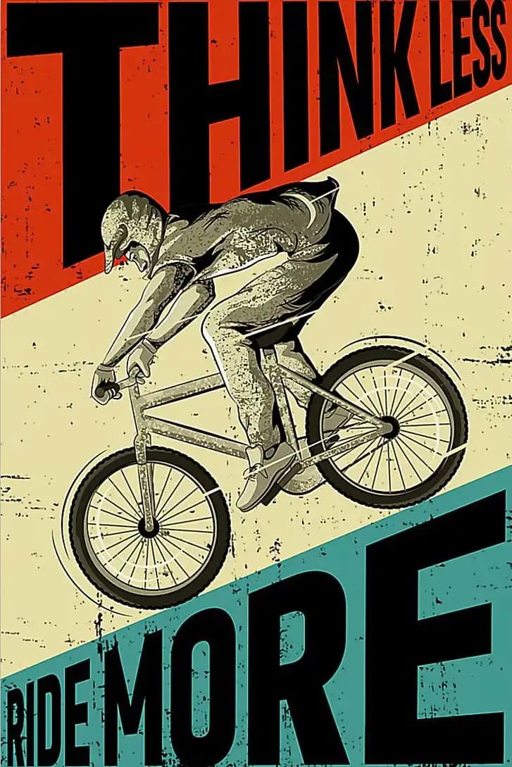 Cycling Ride Think Less More Retro Poster