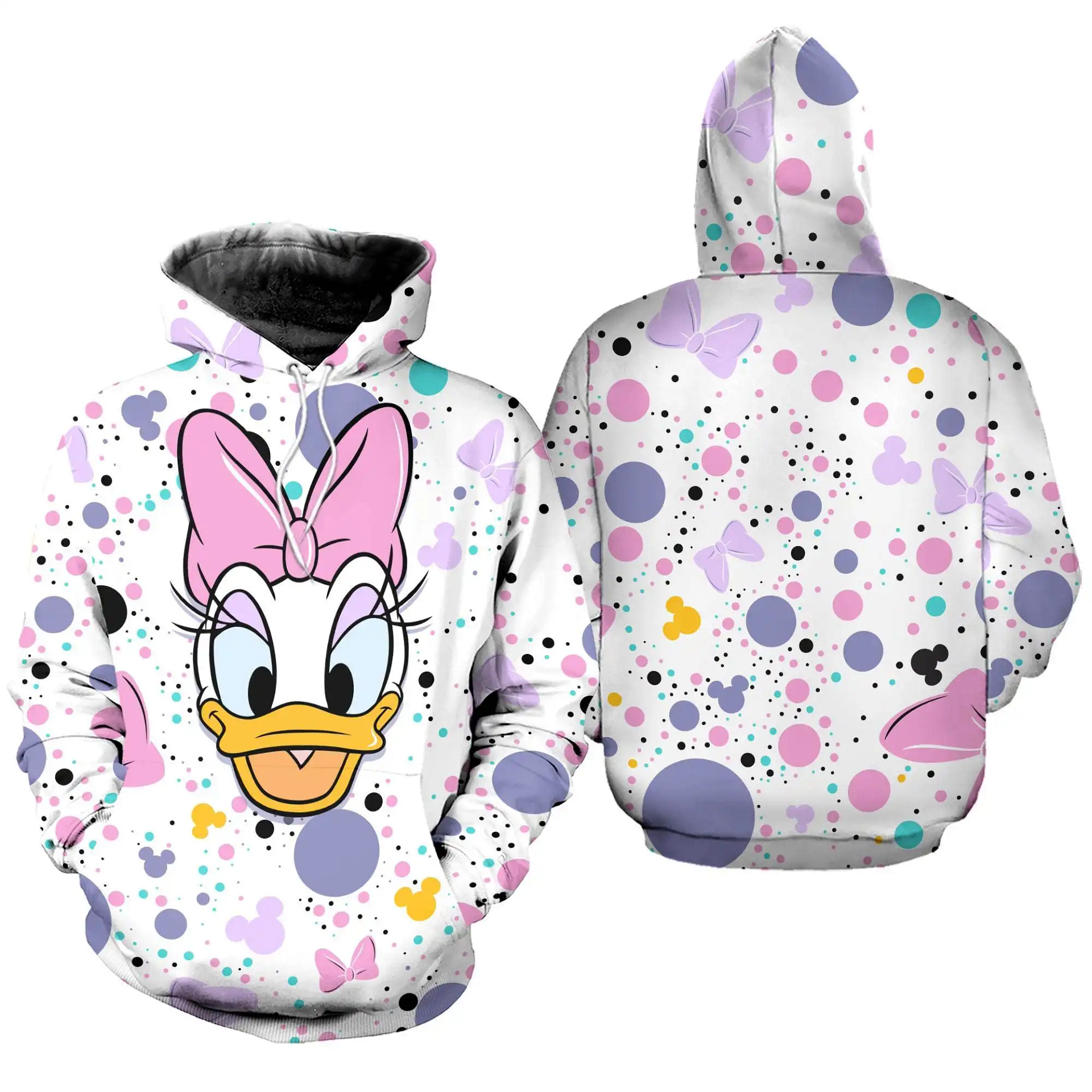 Daisy Duck Polkadot Pattern Disney Cartoon Graphic Outfits Clothing Men Women Kids Toddlers Hoodie 3D