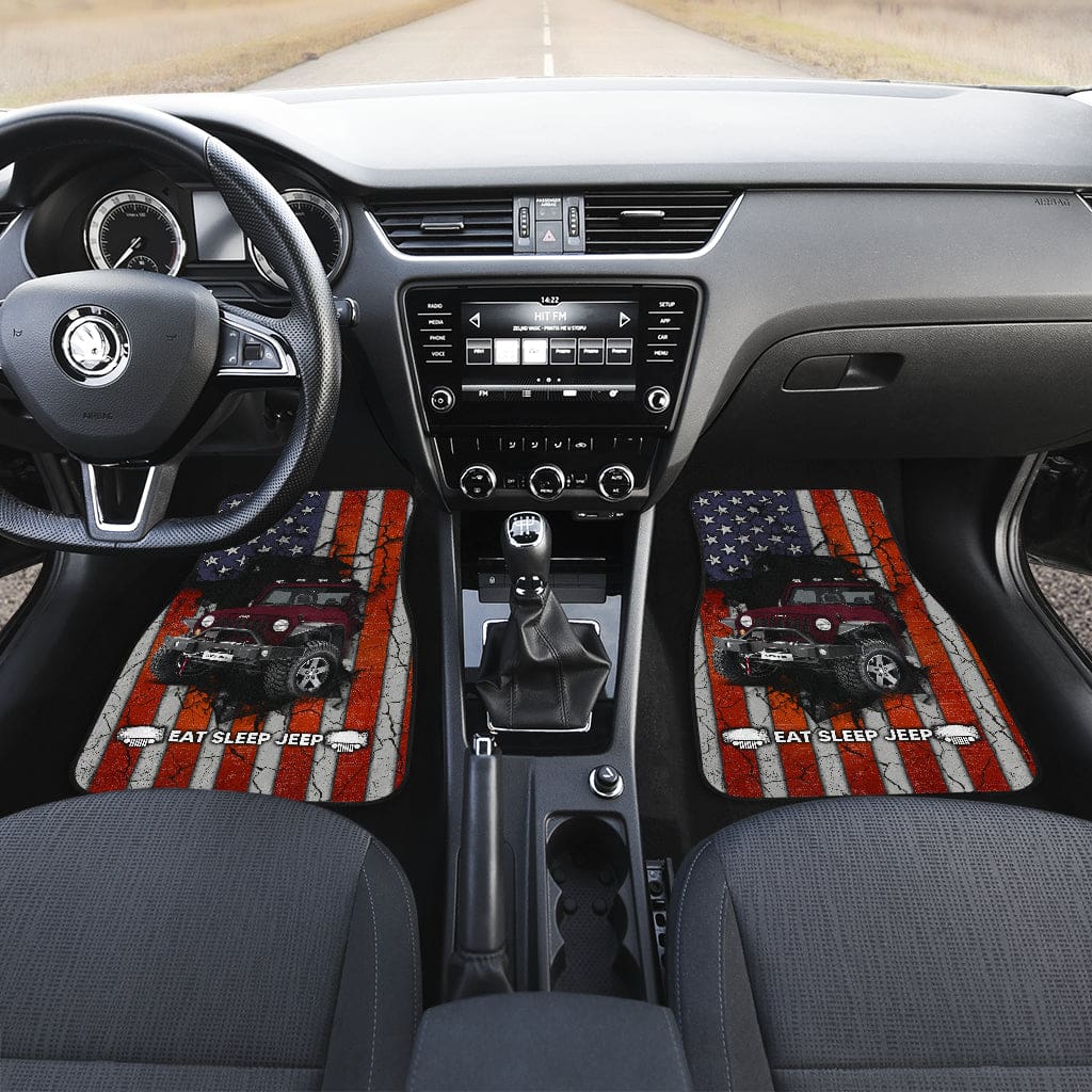Inktee Store - Deep Red Jeep American Flag Car Floor Mats Image