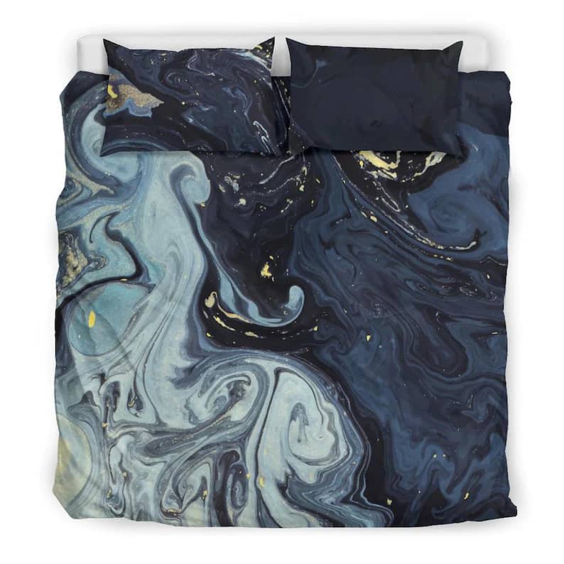 Inktee Store - Design For The Sweetest Dreams Abstract Blue And Gold Fluid Artistic Quilt Bedding Sets Image