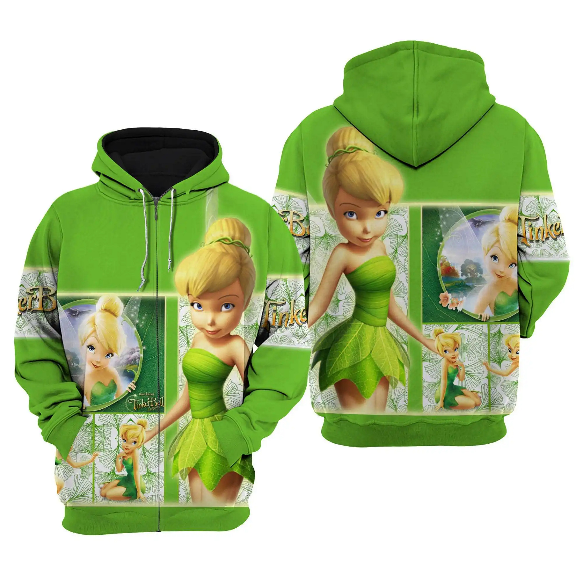 Disney Green Fairy Tinker Bell Disney Cartoon Graphic Outfits Clothing Men Women Kids Toddlers Hoodie 3D
