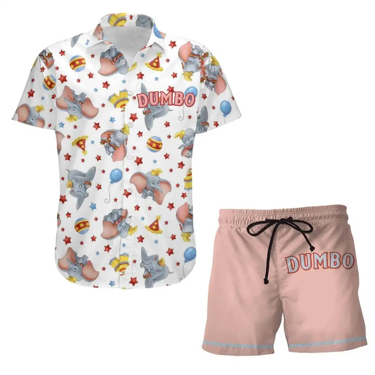 Dumbo Elephant Peach Disney Summer Tropical Print Vacation Shorts Set Unisex Cartoon Graphic Outfits Men Women Hawaiian Shirts