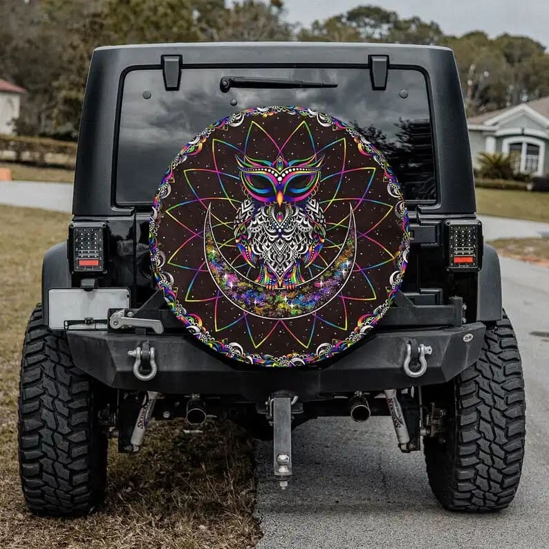 Electronic Owl Hippie Art Tire Cover