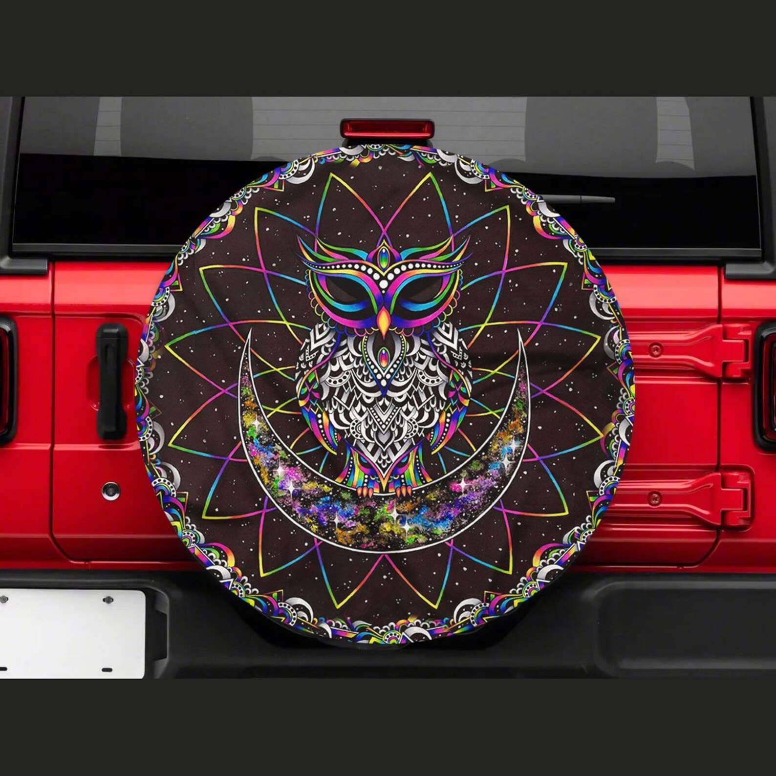 Inktee Store - Electronic Owl Hippie Art Tire Cover Image