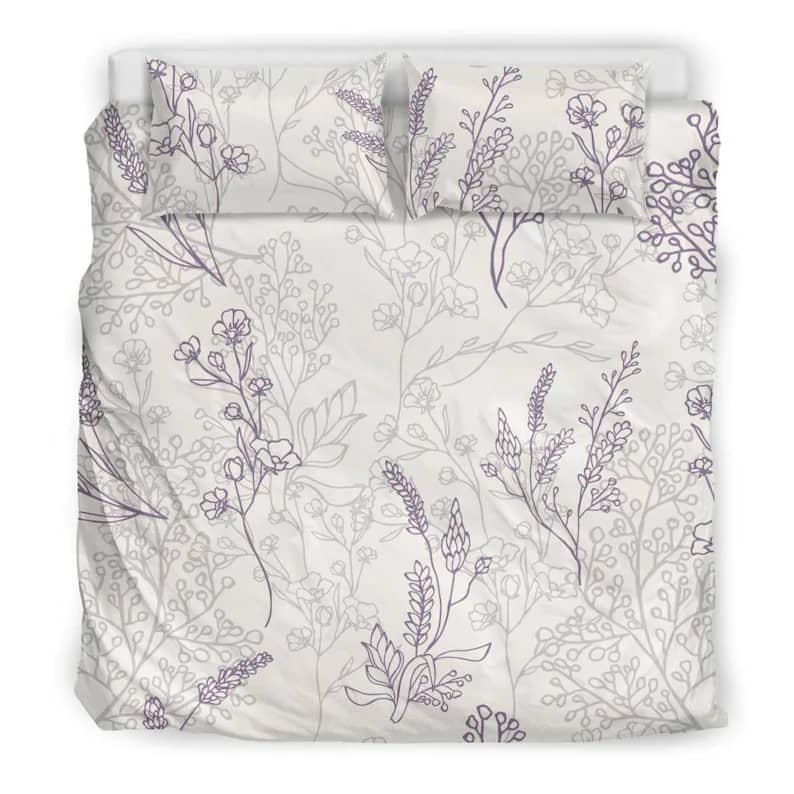 Inktee Store - Elegant White Beddingsset With Purple And Grey Flower Bouquet Quilt Bedding Sets Image