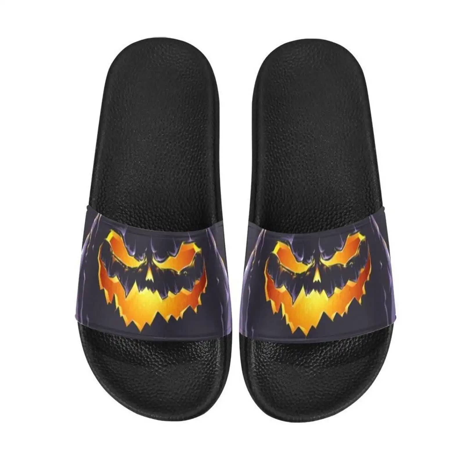 Evil Black Jackolantern Pumpkin Slide Sandals