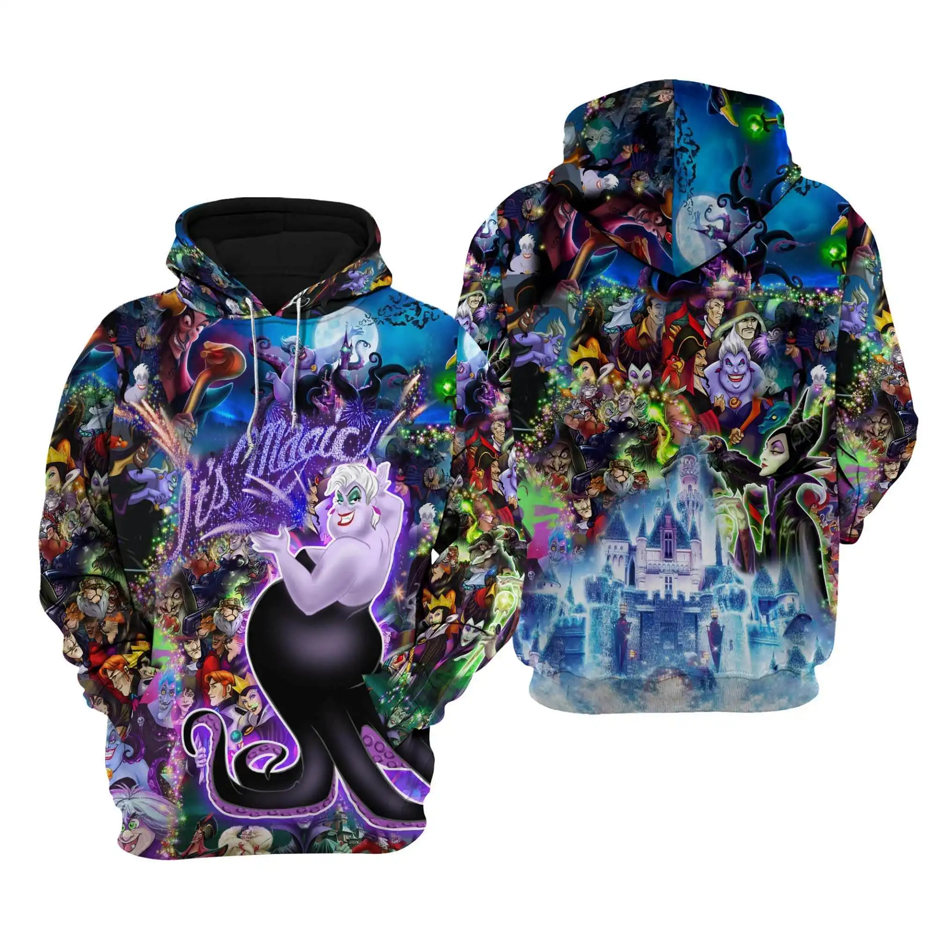 Evil Ursula Magical Glitter Castle Disney Cartoon Graphic Outfits Clothing Men Women Kids Toddlers Hoodie 3D