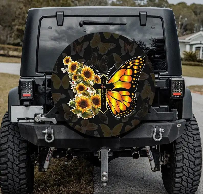 Faith Butterfly Personalized Tire Cover