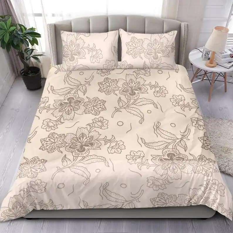 Fancy Beige Flowery Japanese Oriental Quilt Bedding Sets