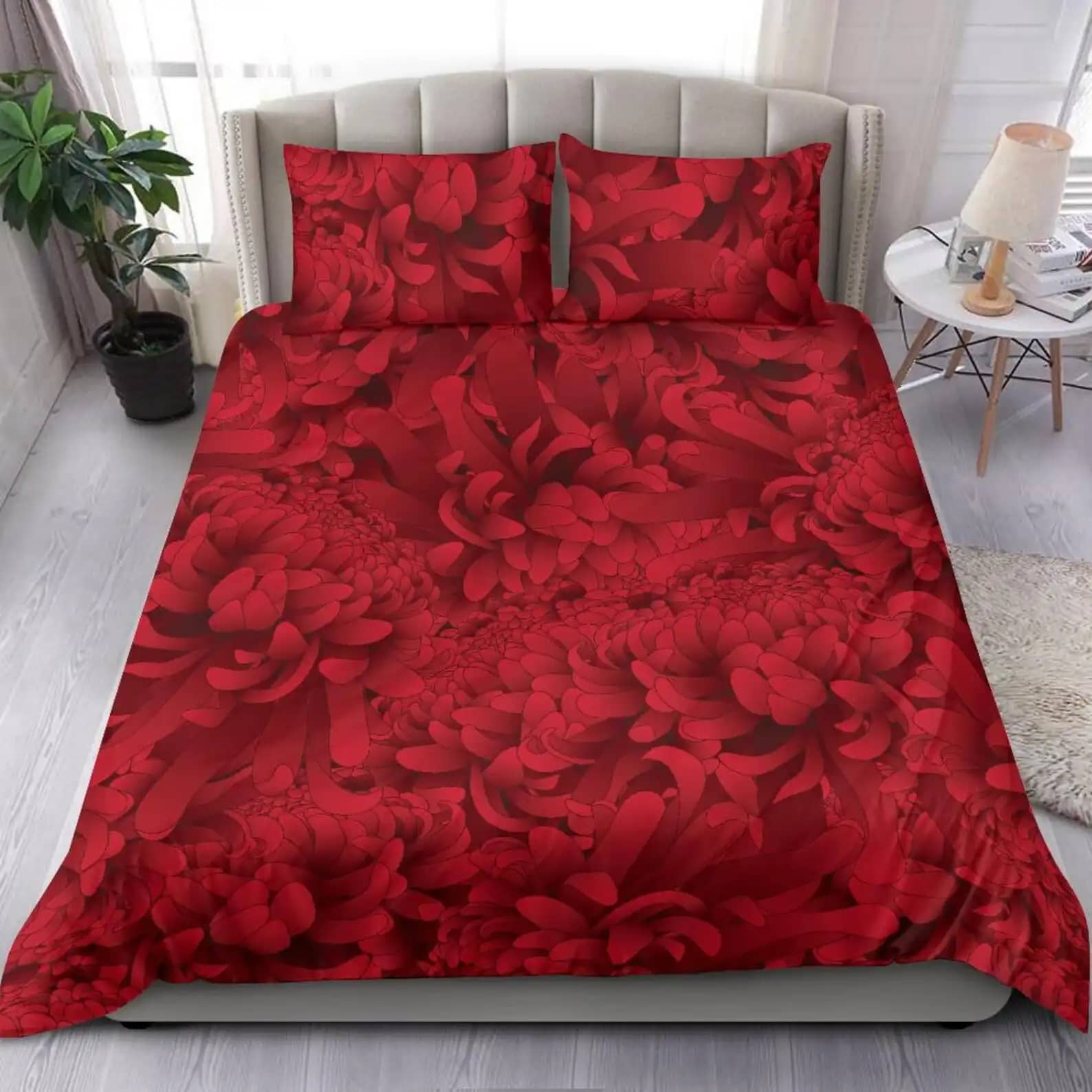 Fancy Chic Red Chrysanthemum Floral Quilt Bedding Sets