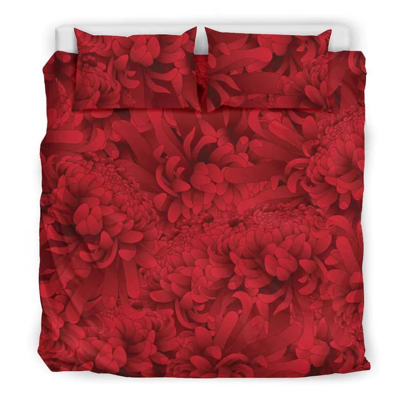 Inktee Store - Fancy Chic Red Chrysanthemum Floral Quilt Bedding Sets Image