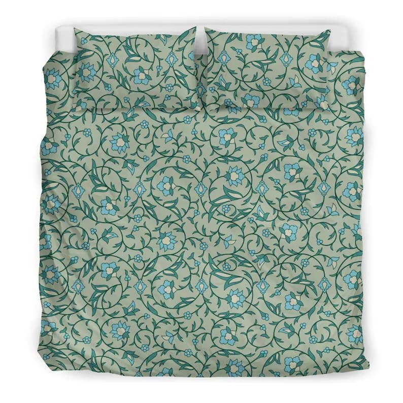 Inktee Store - Fancy Green And Blue Floral Vines Ornamental Vintage Flower Quilt Bedding Sets Image