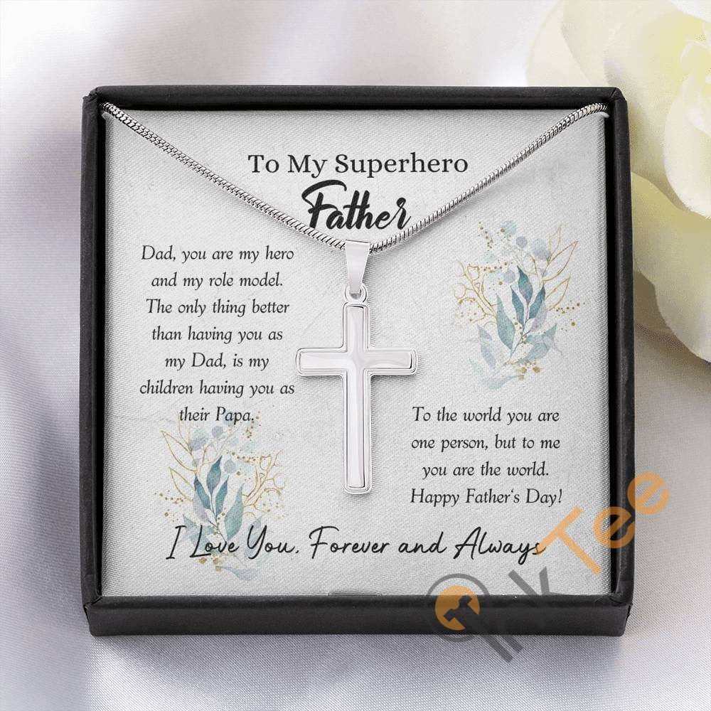Father My Hero Artisan Father's Day Card Gift Happy For Fathers Bonus Dad Cross Necklace Personalized Gifts