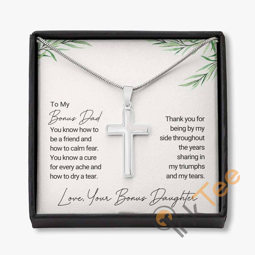Father's Day Gift For Bonus Dad Stepped Up Necklace Message Card Personalized Artisan Cross Personalized Gifts