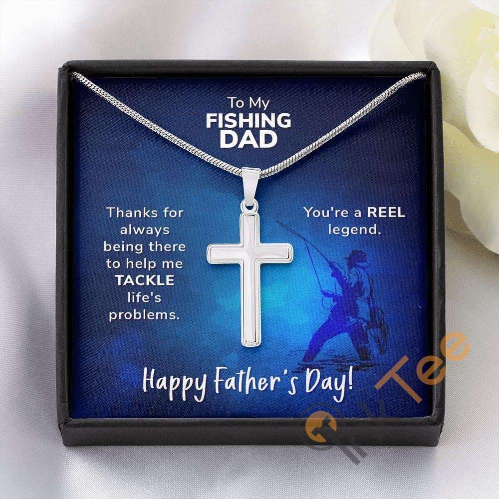 Father'S Day Gift For Dad Reel Cool Legend Artisan Pendant Fishing Father From Son Cross Necklace Personalized Gifts