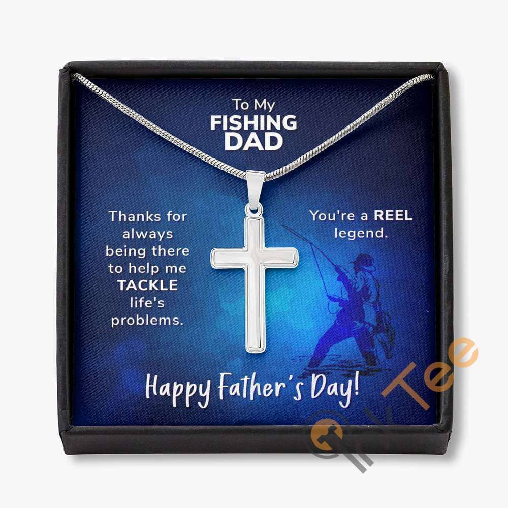 Father'S Day Gift For Fishing Dad Funny With Custom Engraved Message Fisherman Cross Necklace Personalized Gifts