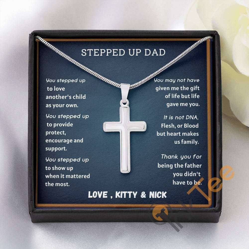 Fathers Day Gift For Step Dadbonus Dadgift Stepdadstepfather Stepdaddy Birthday Christmas Cross Necklace Personalized Gifts