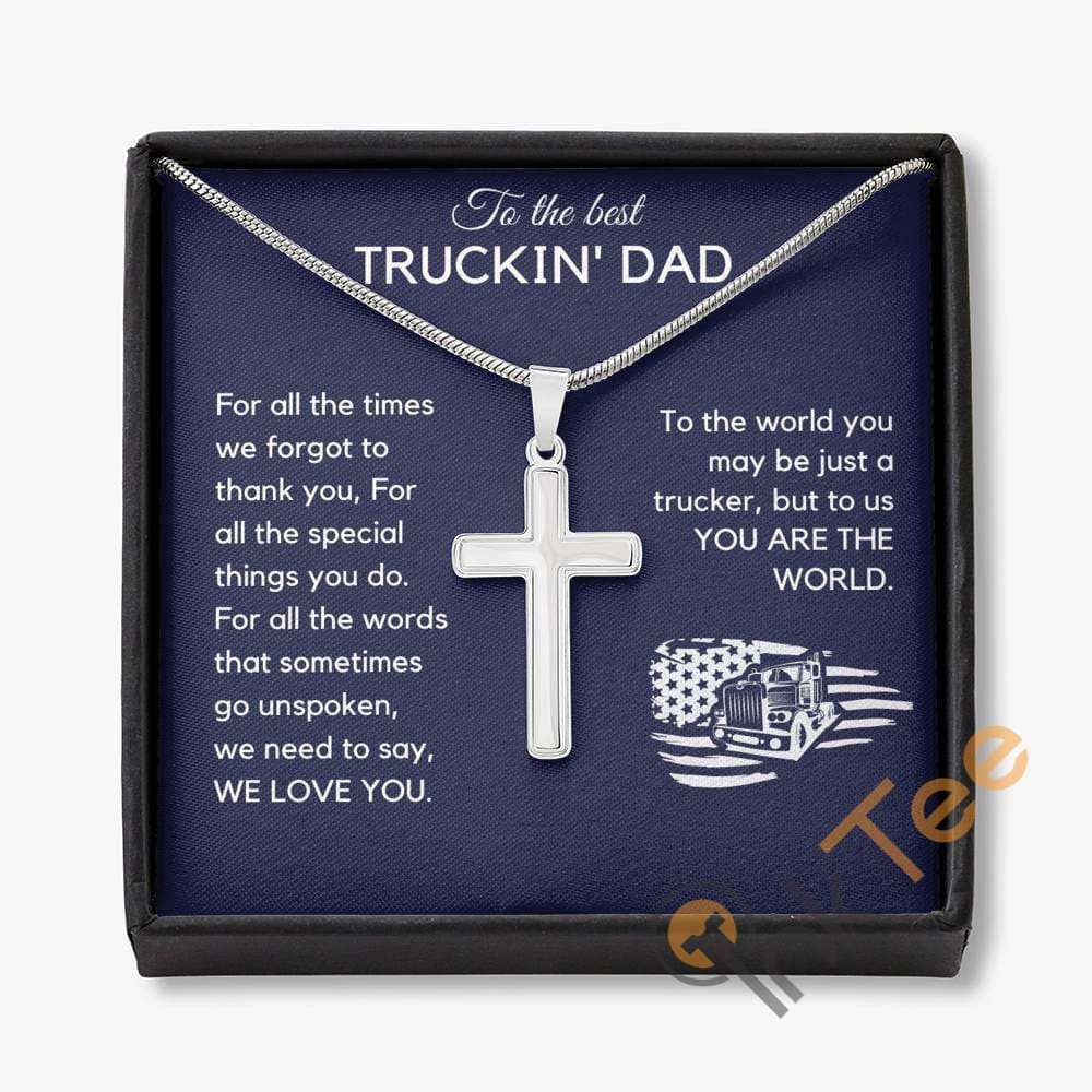 Father'S Day Gift For Trucker From Daughter Or Son Truck Driver Dad Best Truckin' Jewelry Cross Necklace Personalized Gifts