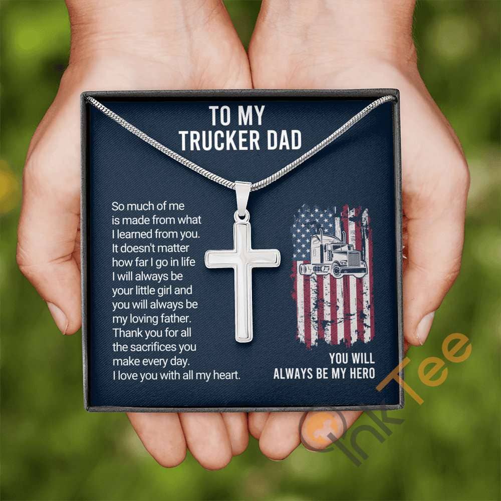 Father'S Day Gift For Trucker From Daughter Truck Driver Dad Fathers Jewelry Gifts Dad2 Cross Necklace Personalized Gifts
