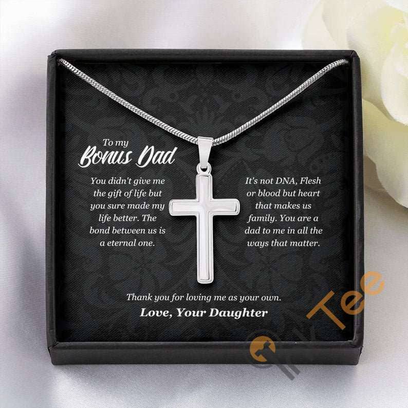 Fathers Day Necklace To My Bonus Dad From Daughter Christmas Birthday Gifts Thank You Gift Cross Personalized Gifts