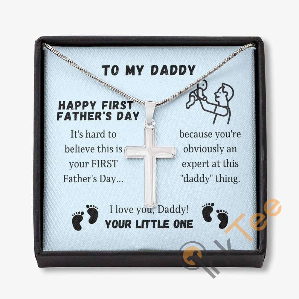 First Father'S Day Gift Engraved Custom For New Dad Present Men Cross Necklace Personalized Gifts