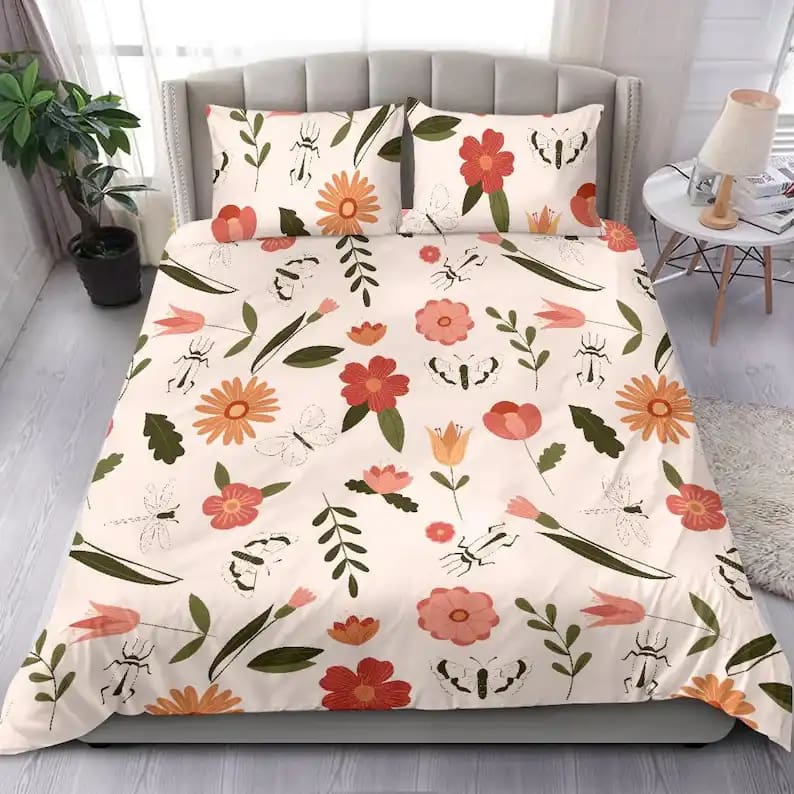 Floral Design With Cute White Butterfly Cute Bed Set For Girls Quilt Bedding Sets